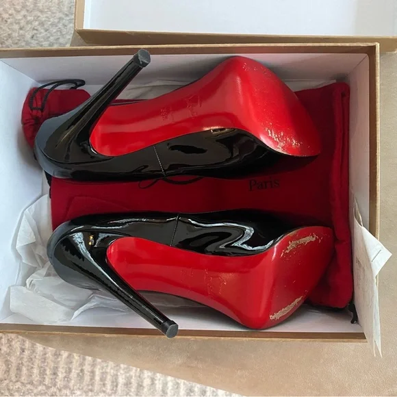 Christian Louboutin Vendome 120 Patent Leather Pumps EU 39.5 Black Red Sole - Picture 5 of 11